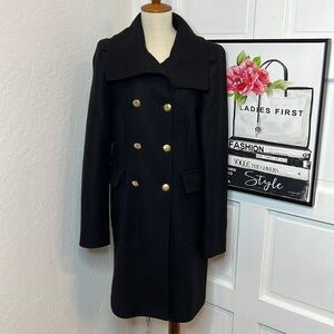 Zara Black Wool Blend Button Front Coat Size XL